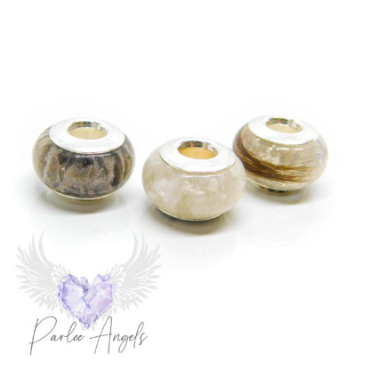 memorial and breastmilk bead trio blank cores, cremation ashes, breastmilk and lock of hair bead with pearly gold resin sparkle mix