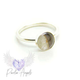 Classic Hair Ring classic ring with breastmilk and hair, 2mm round ring band in anti-tarnish silver. 8mm round setting