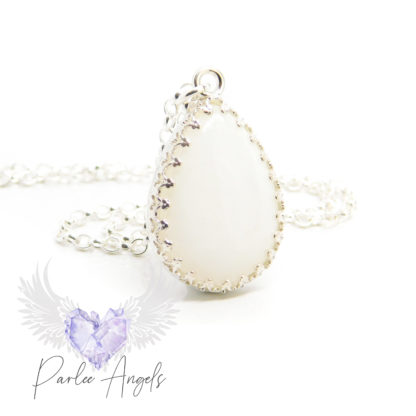 large teardrop necklace breastmilk 25x18mm classic breastmilk no sparkles or colour. teardrop crown point stone setting