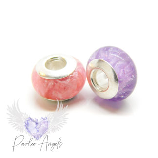 pink and purple cremains beads, fairy pink and orchid purple resin sparkle mix. Solid sterling silver 925 bead cores